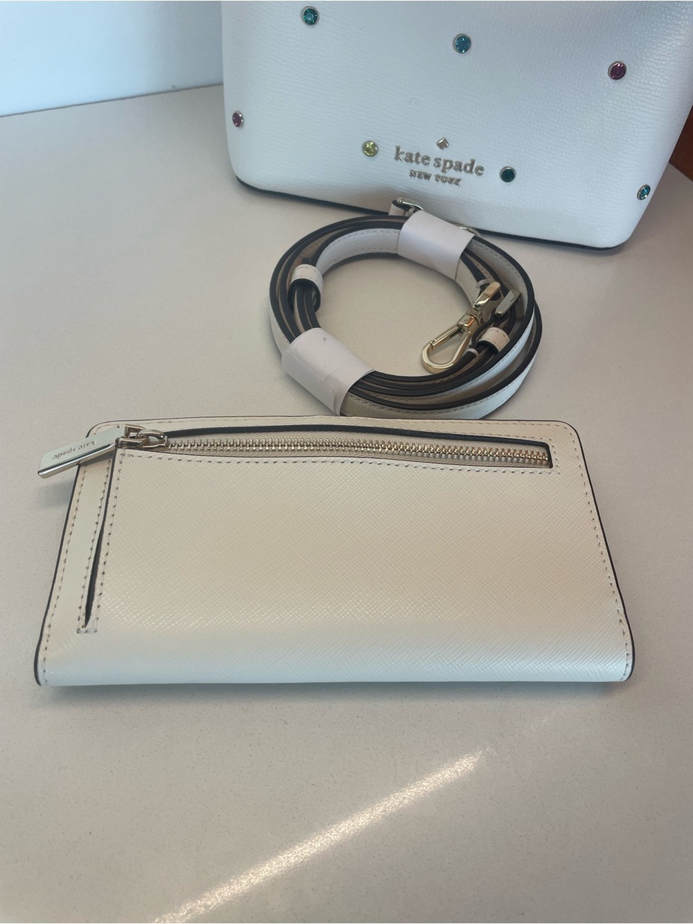 Kate Spade Darcy Small Bucket bag and wallet- cream multi studded gem accent - Picture 6 of 10